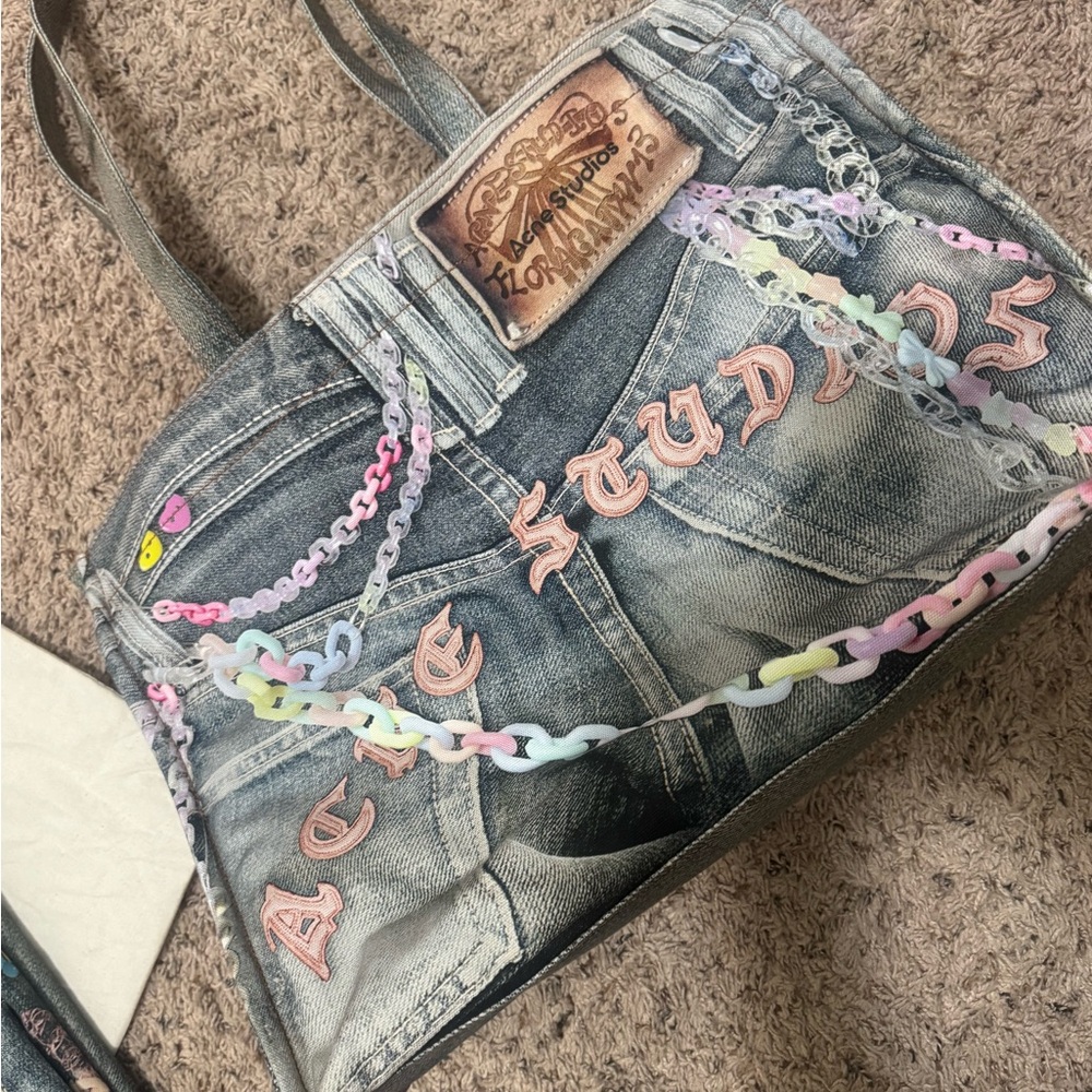 Acne Denim Tote with Colorful Chains - Picture 5 of 9